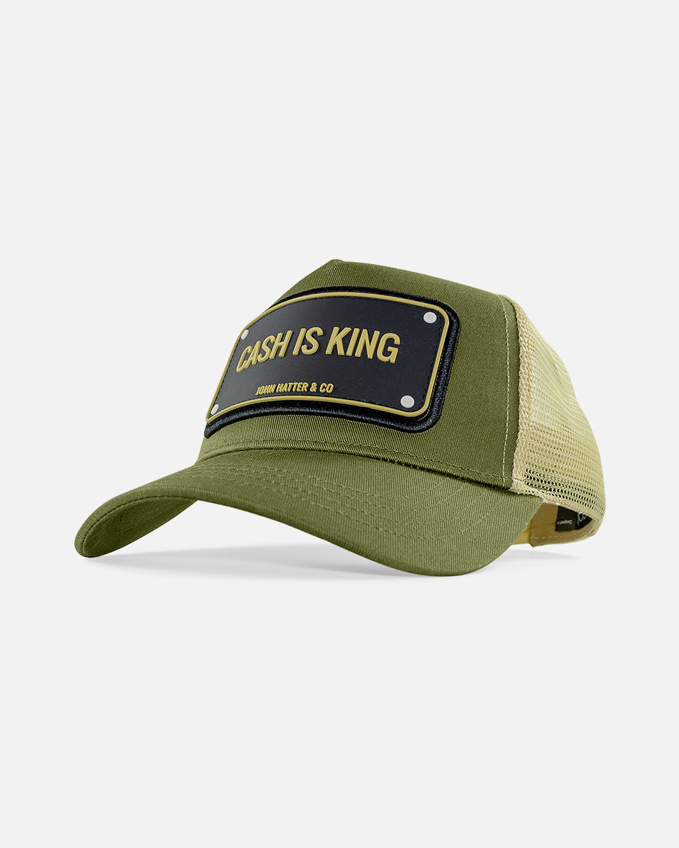 Cash Is King - Olive Green Rubber Trucker Cap by John Hatter & CO