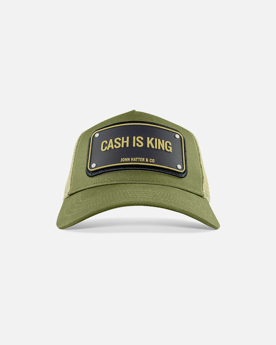 Cash Is King - Olive Green Rubber Trucker Cap by John Hatter & CO