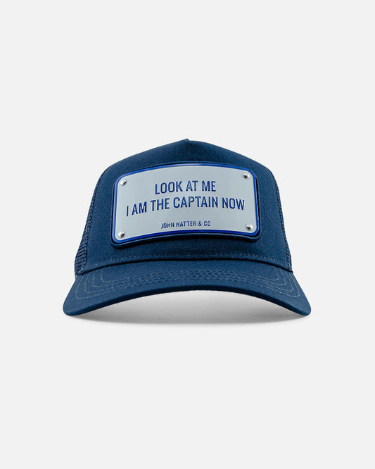 I Am The Captain Now Blue Trucker Cap by John Hatter & CO, front view