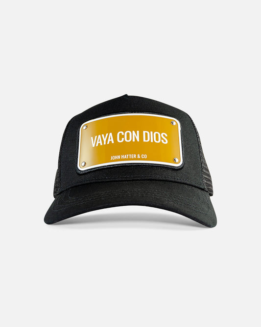Vaya Con Dios Black Trucker Cap by John Hatter & CO, front view