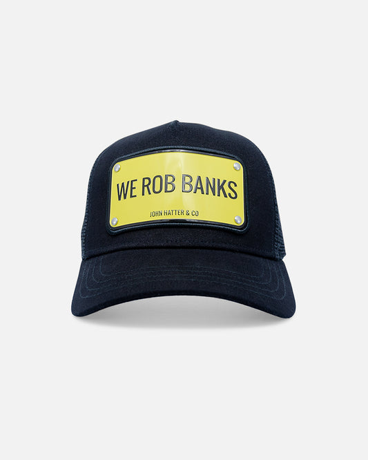 We Rob Banks Black Trucker Cap by John Hatter & CO, front view