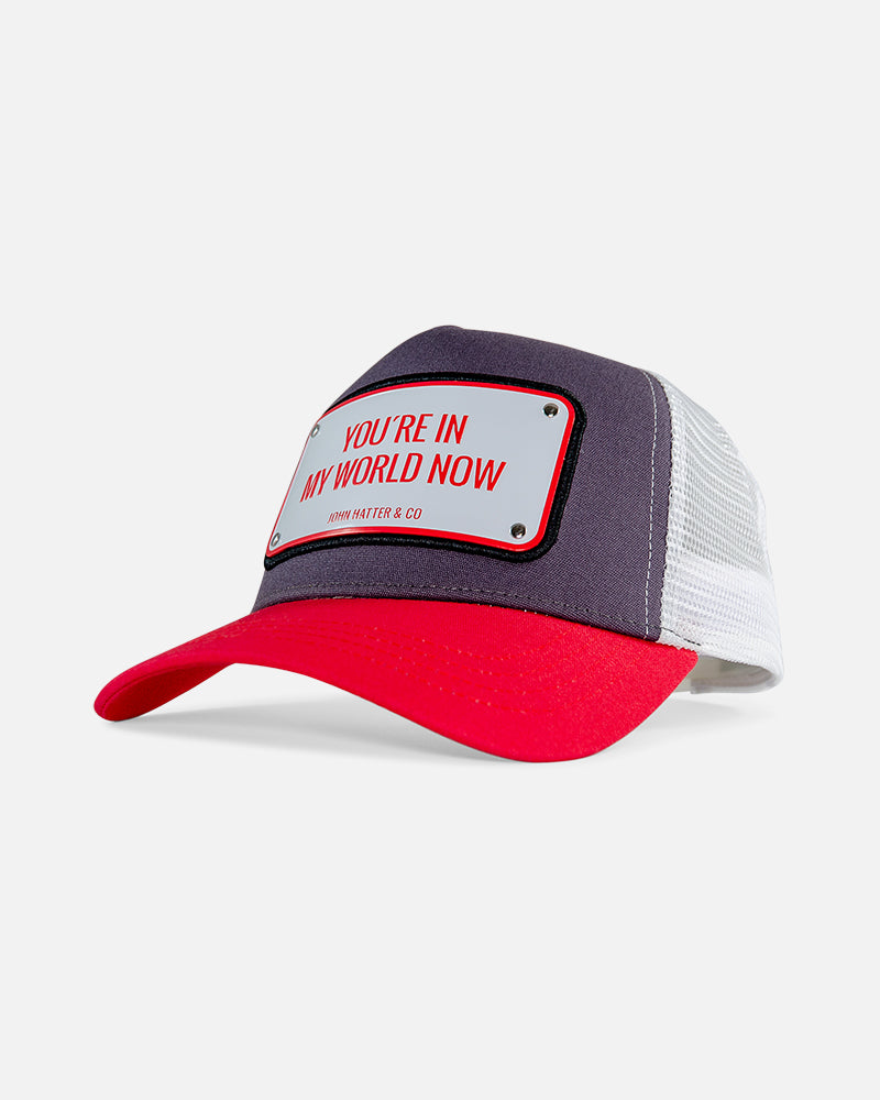 You're In My World Now Red Trucker Cap by John Hatter & CO