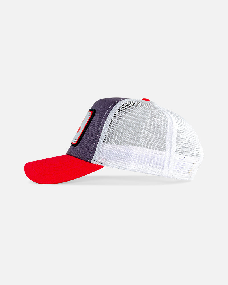 You're In My World Now Red Trucker Cap by John Hatter & CO, side view