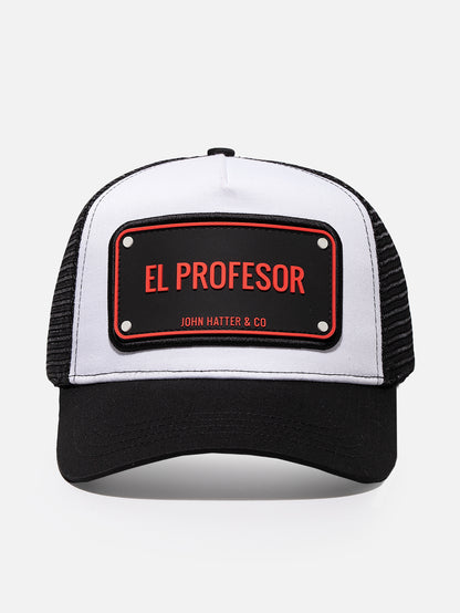 El Profesor White/Black Rubber Trucker Cap by John Hatter & CO