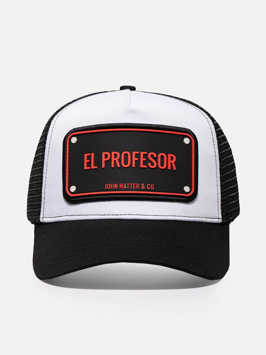 El Profesor White/Black Rubber Trucker Cap by John Hatter & CO