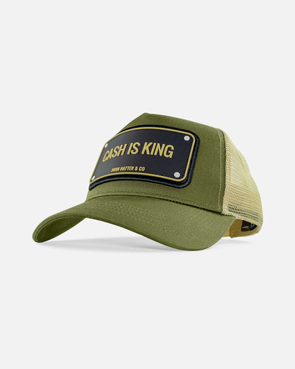 Cash Is King - Olive Green Rubber Trucker Cap by John Hatter & CO