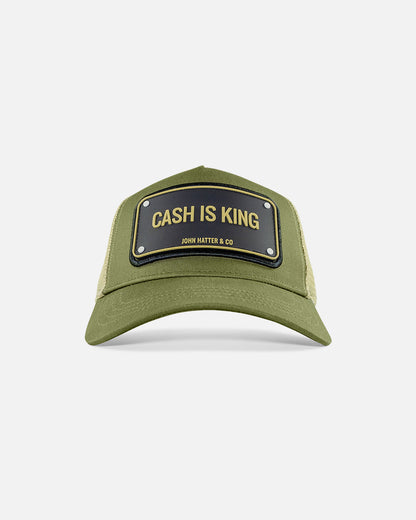 Cash Is King - Olive Green Rubber Trucker Cap by John Hatter & CO
