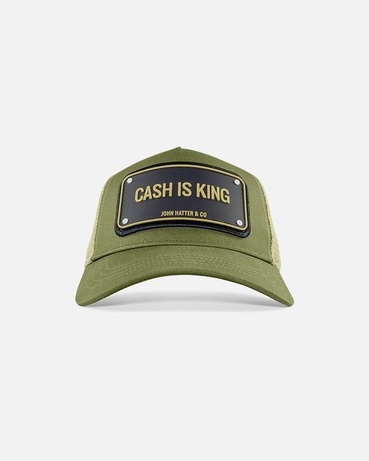 Cash Is King - Olive Green Rubber Trucker Cap by John Hatter & CO