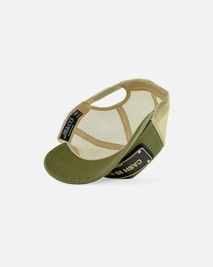 Cash Is King - Olive Green Rubber Trucker Cap by John Hatter & CO