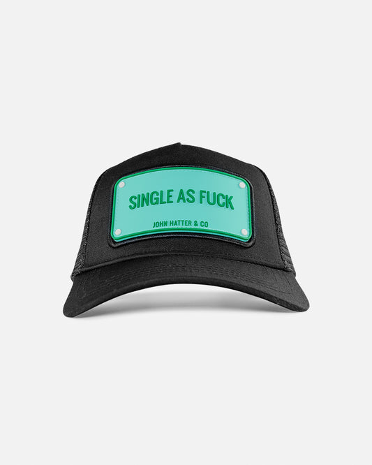 Single As Fuck Rubber Trucker Cap by John Hatter & CO