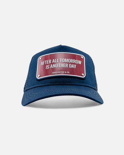 Another Day aluminium plate trucker cap by John Hatter & CO, front view