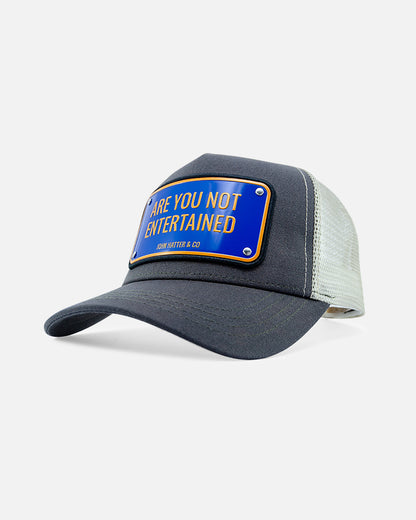 Are You Not Entertained aluminium plate trucker cap by John Hatter & CO