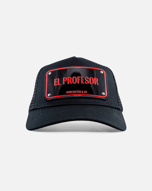 El Profesor Black Trucker Cap by John Hatter & CO, front view