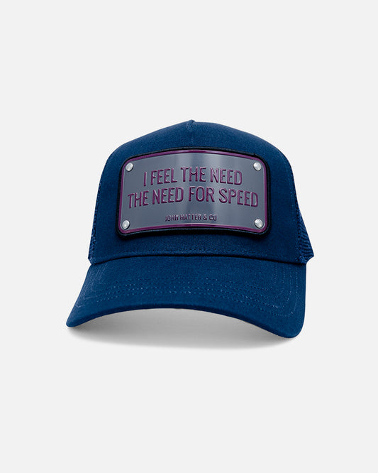I Feel The Need For Speed Blue Trucker Cap by John Hatter & CO, front view