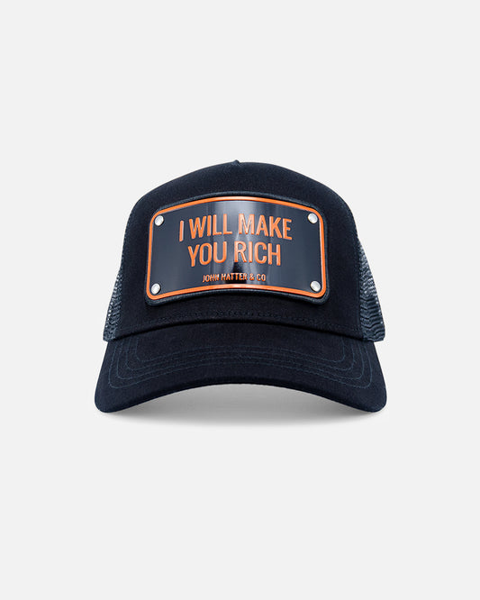 I Will Make You Rich Black Trucker Cap by John Hatter & CO, front view
