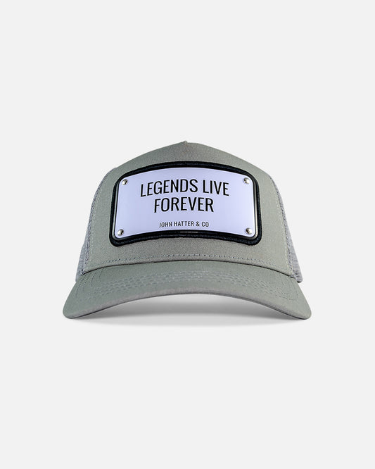 Legends Live Forever Grey Trucker Cap by John Hatter & CO, front view