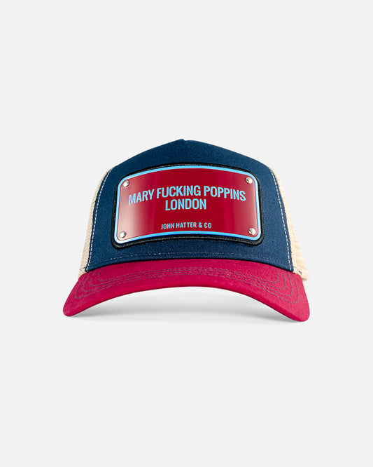 Mary Fucking Poppins London Red Trucker Cap by John Hatter & CO, front view