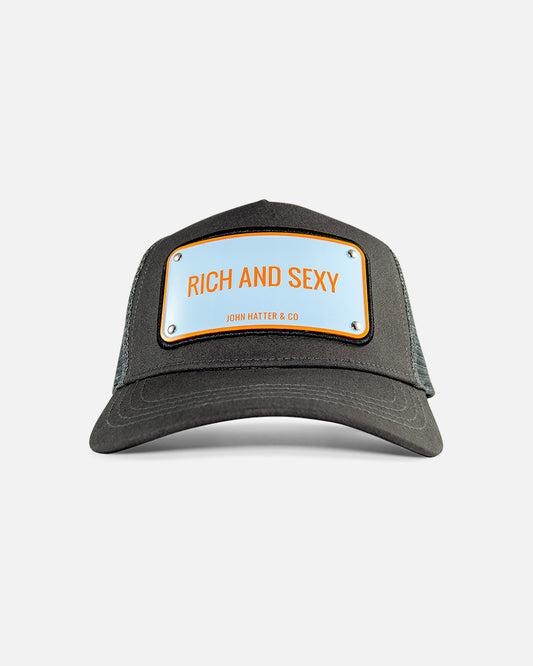 Rich And Sexy Grey Trucker Cap by John Hatter & CO, front view