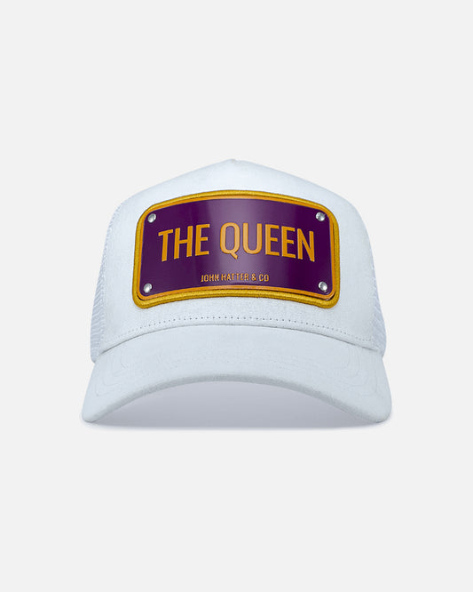 The Queen White Trucker Cap by John Hatter & CO, front view