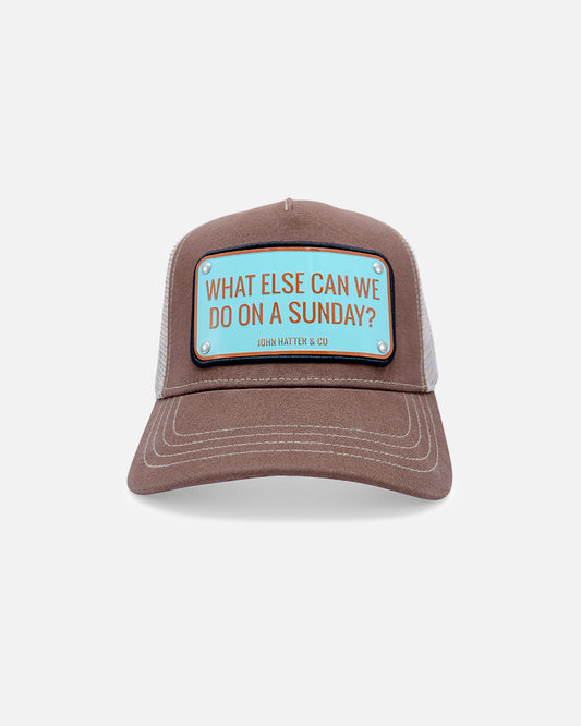 On A Sunday Brown Trucker Cap by John Hatter & CO, front view