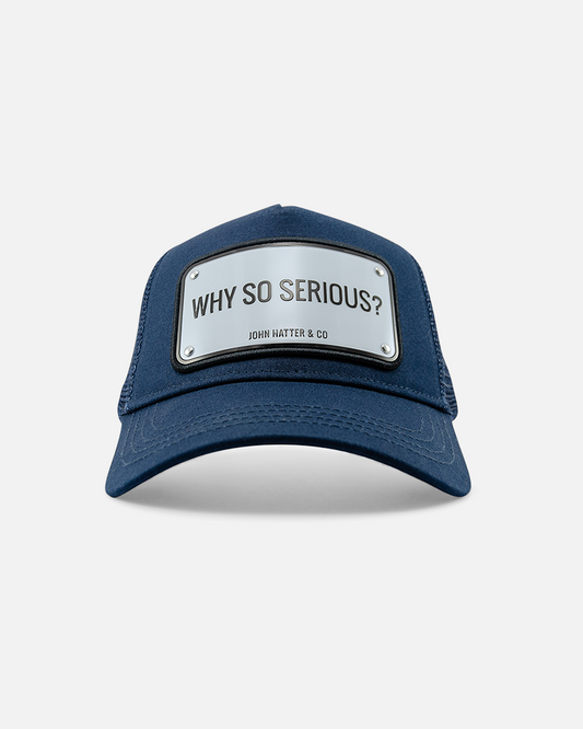 Why So Serious Navy Trucker Cap by John Hatter & CO, front view