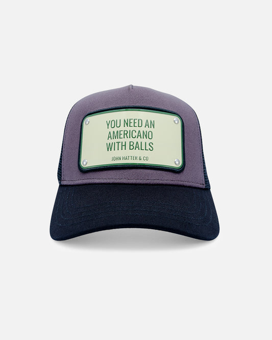 You Need An Americano With Balls Brown Trucker Cap by John Hatter & CO, front view