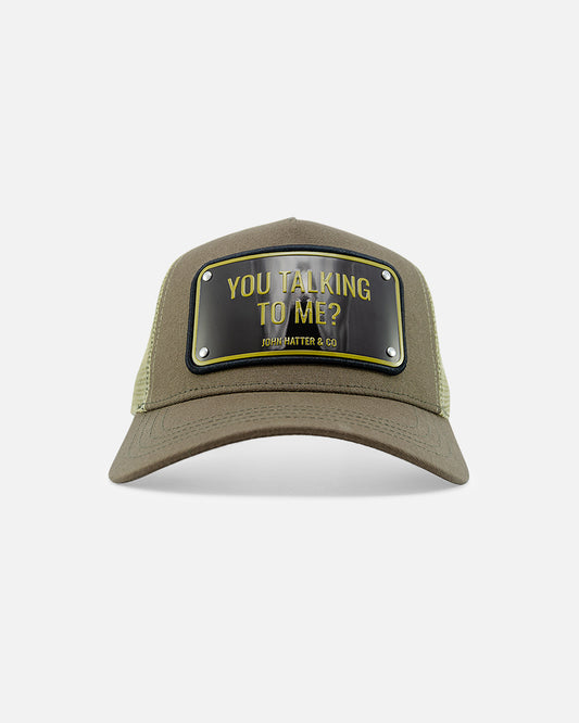 You Talking To Me Brown Trucker Cap by John Hatter & CO, front view